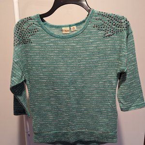 MUDD - 3/4 Sleeve Sweater Green with Silver Stripes Girls Medium (10/12)